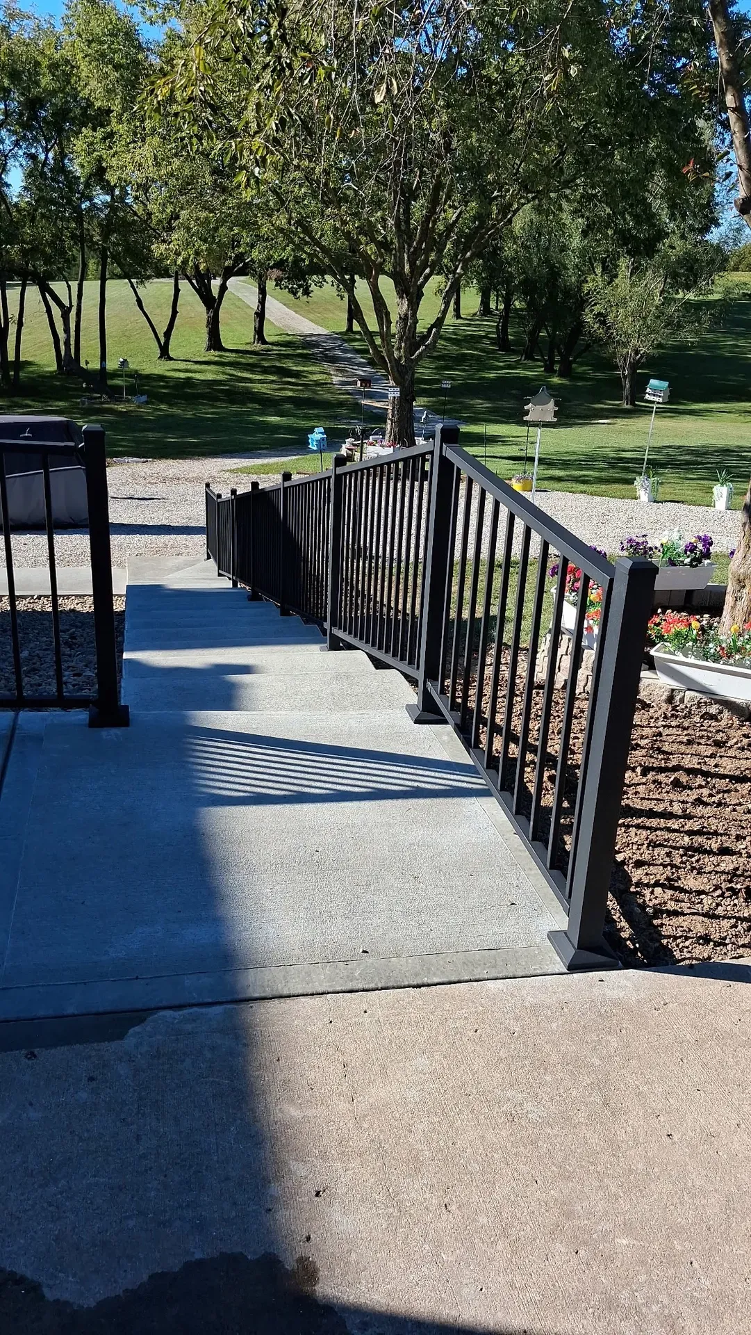 Close-up of deck stair railing detail and finish work