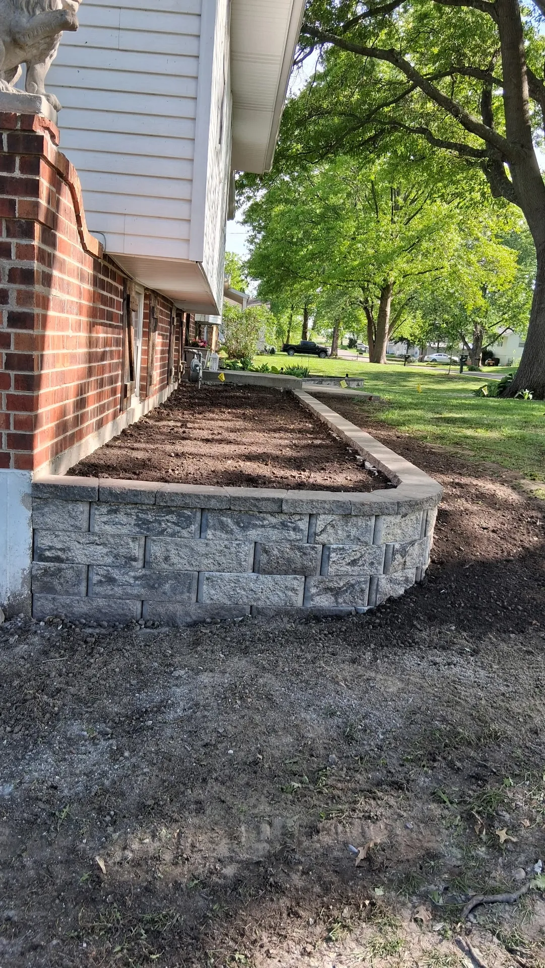 Retaining wall foundation detail closeup