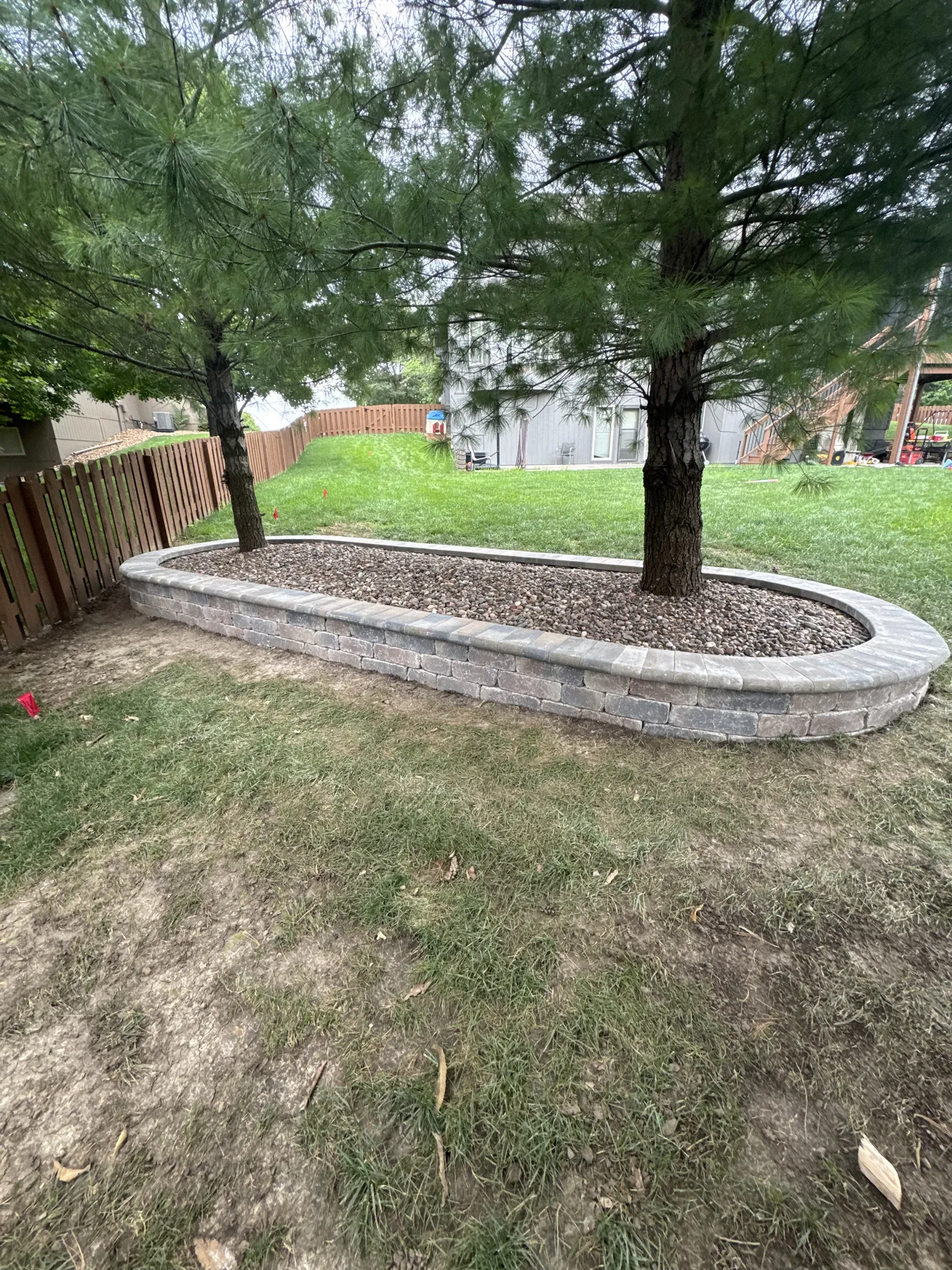 Stone tree ring retaining wall close-up
